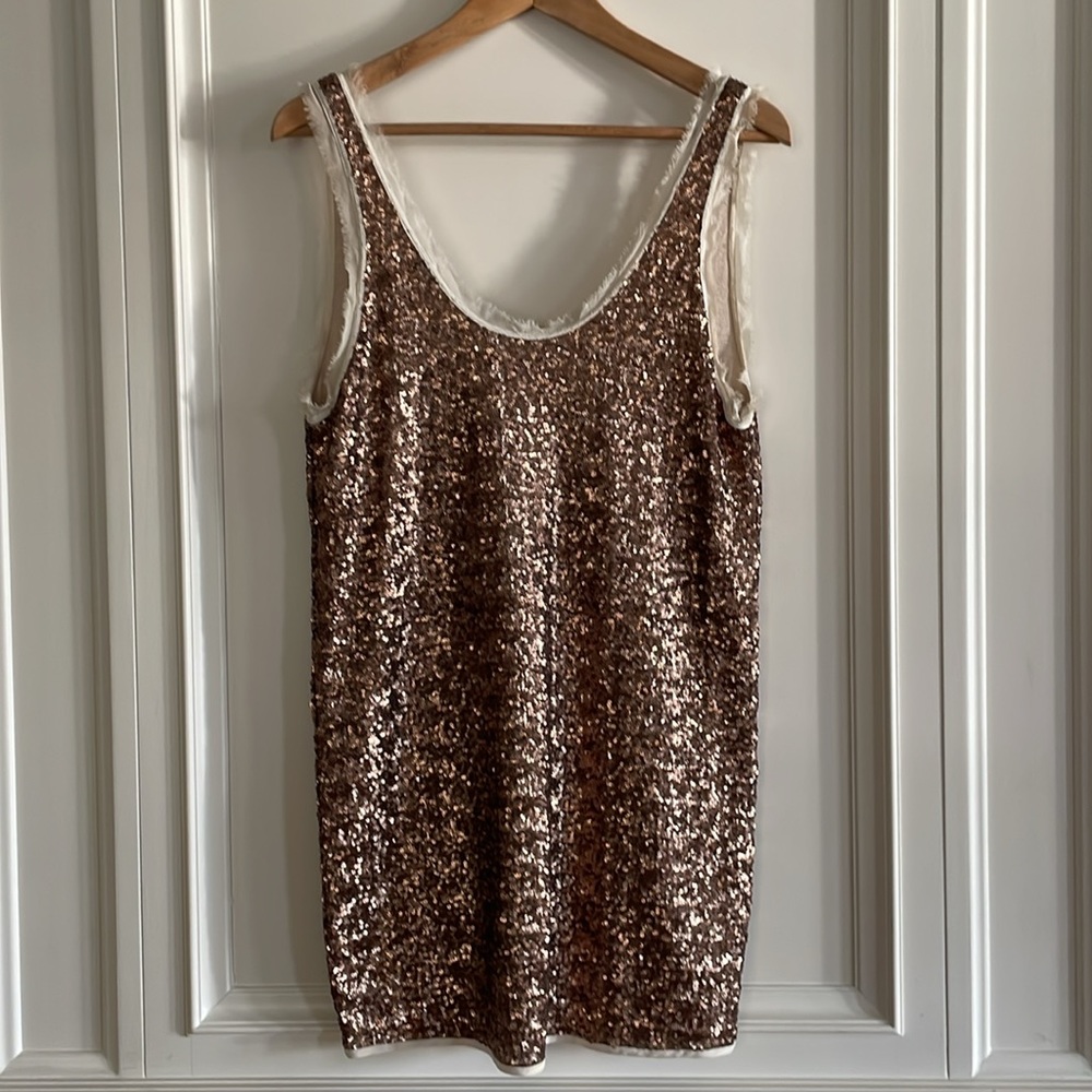 Wilfred | Bronze Sequin Silk Trim Tank Dress - size Small